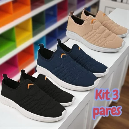Kit 3 Pares Tênis Calce Fácil Adulto Feminino Unissex Promoção Envio Imediato