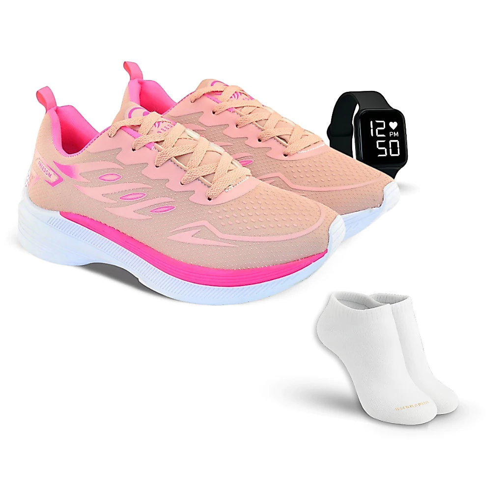 Tênis Feminino Running Ultra Leve Para Corridas + Relógio + Meia