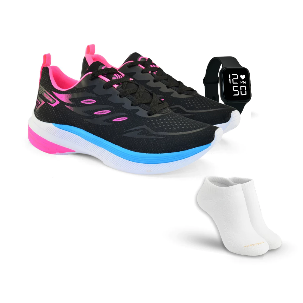 Tênis Feminino Running Ultra Leve Para Corridas + Relógio + Meia