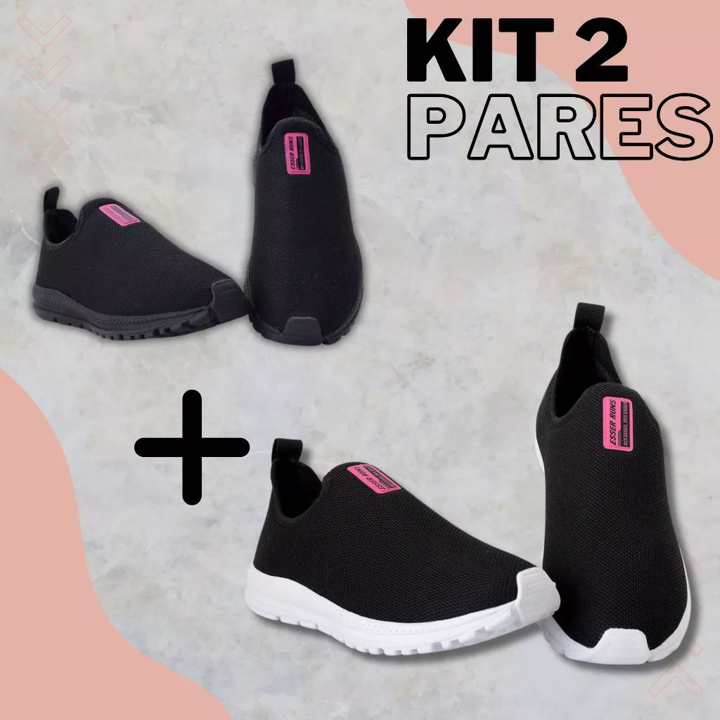 Kit 2 Tênis Meia Feminino Calce Fácil Botinha Ortopédico Esportivo Sneaker Slip On Casual confortável Academia