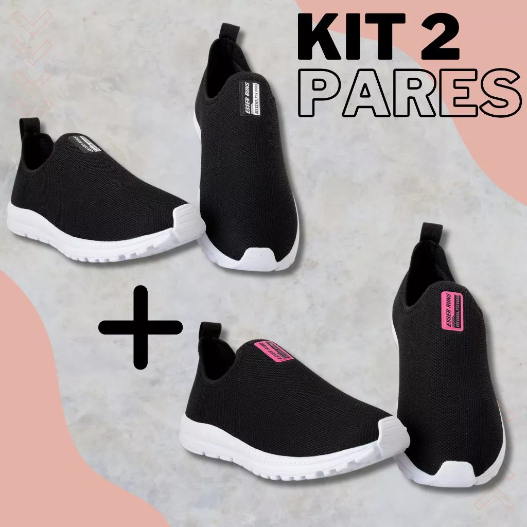 Kit 2 Tênis Meia Feminino Calce Fácil Botinha Ortopédico Esportivo Sneaker Slip On Casual confortável Academia