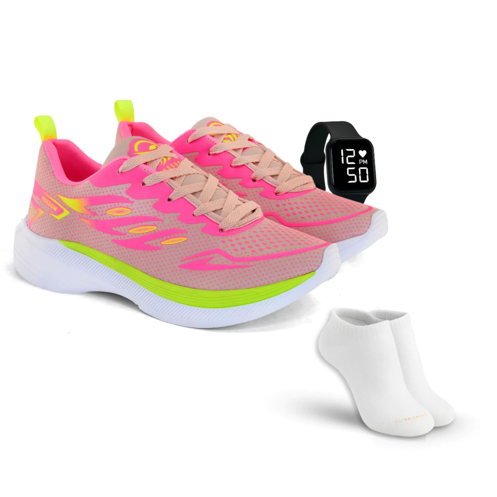 Tênis Feminino Running Ultra Leve Para Corridas + Relógio + Meia