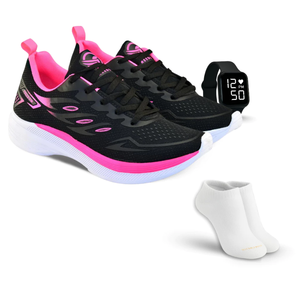 Tênis Feminino Running Ultra Leve Para Corridas + Relógio + Meia