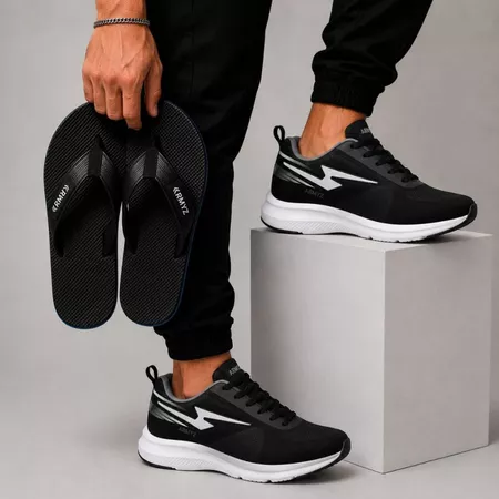 Kit Tênis Esportivo Masculino + Chinelo Leve Macio Conforto Promoção